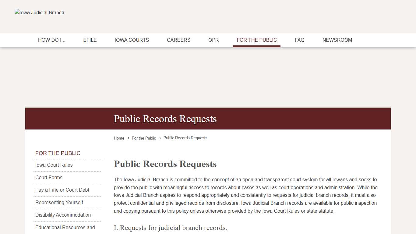 Public Records Requests Iowa Judicial Branch